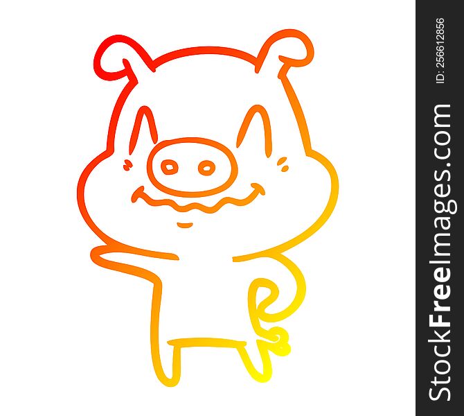 warm gradient line drawing of a nervous cartoon pig
