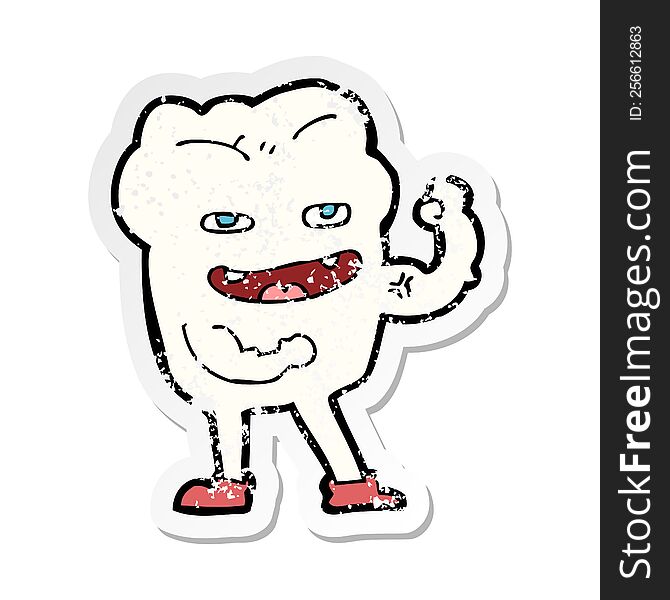 retro distressed sticker of a cartoon strong healthy tooth