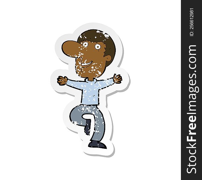 Retro Distressed Sticker Of A Cartoon Happy Man
