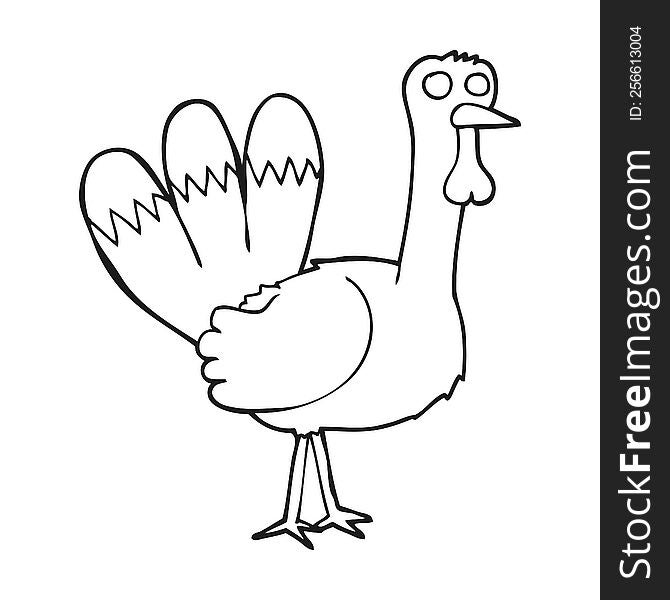 freehand drawn black and white cartoon turkey