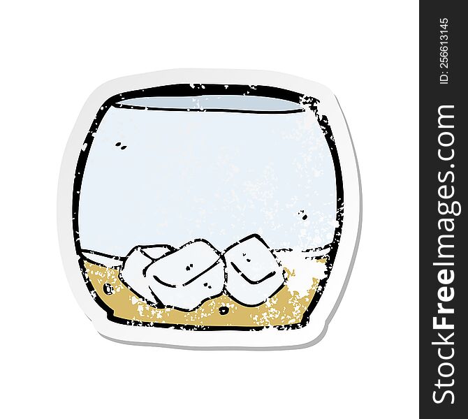 Retro Distressed Sticker Of A Cartoon Whisky In Glass