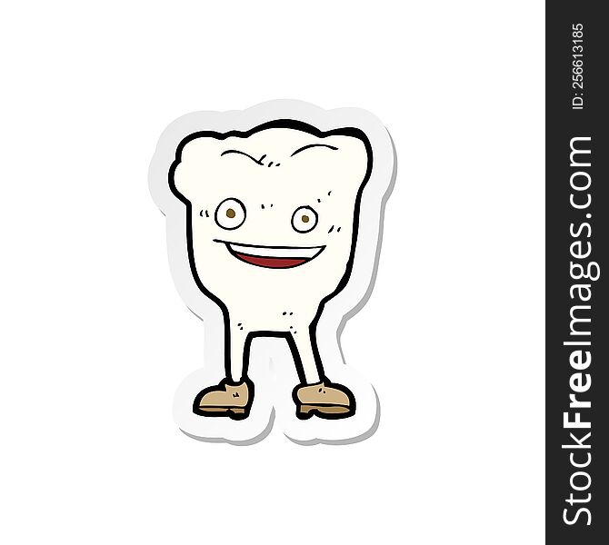 Sticker Of A Cartoon Happy Tooth Character