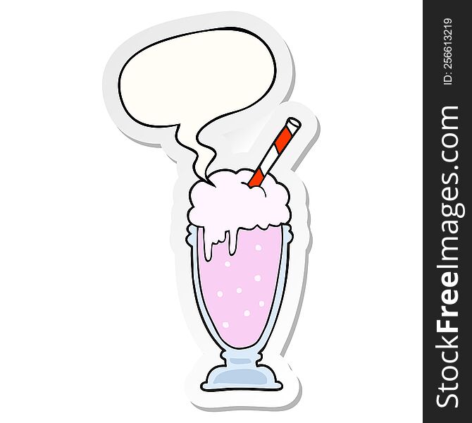 cartoon milkshake with speech bubble sticker. cartoon milkshake with speech bubble sticker