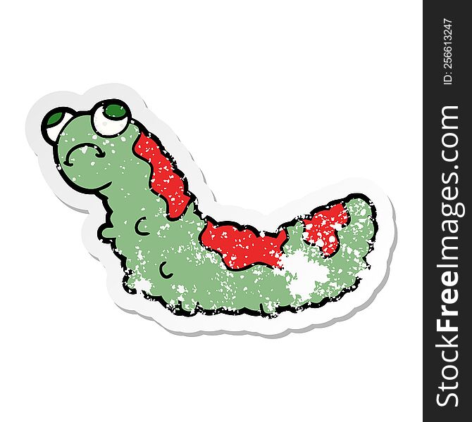 distressed sticker of a cartoon unhappy caterpillar