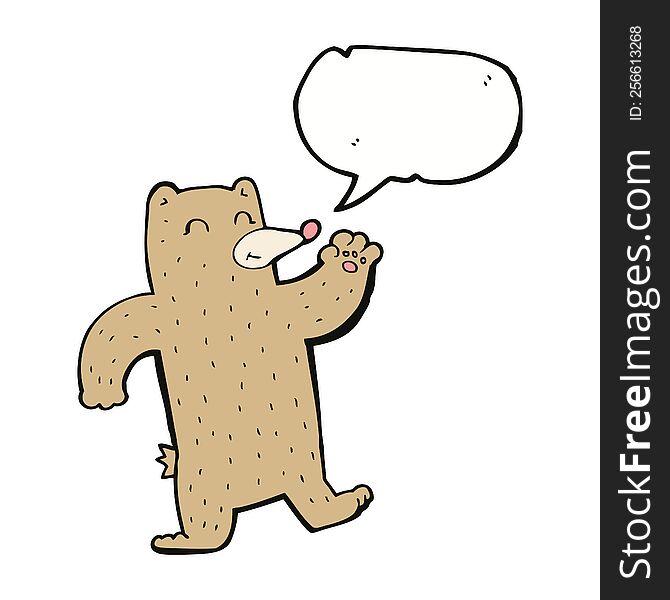 Cartoon Waving Bear With Speech Bubble