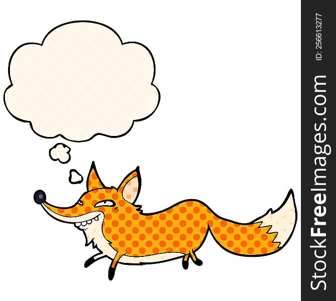 cartoon sly fox with thought bubble in comic book style