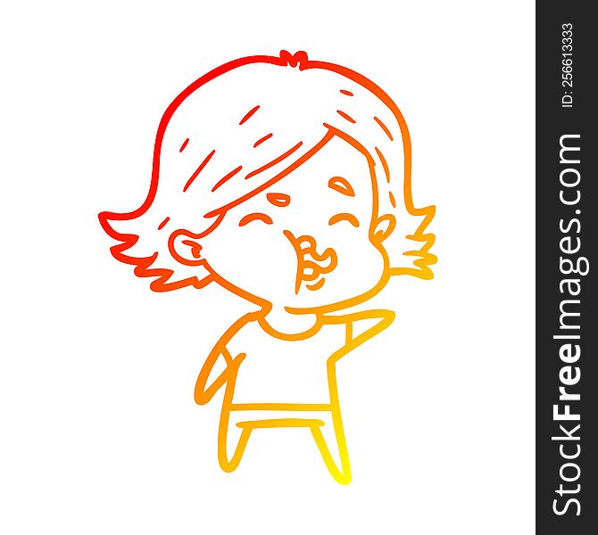 Warm Gradient Line Drawing Cartoon Girl Pulling Face