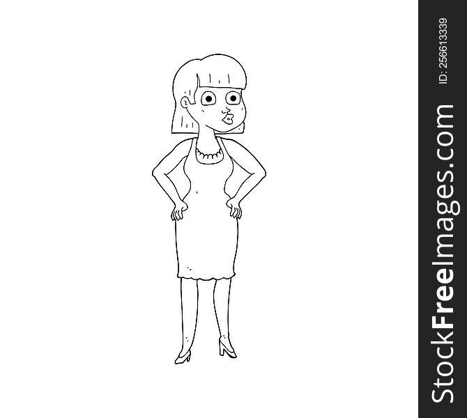 Black And White Cartoon Woman With Hands On Hips