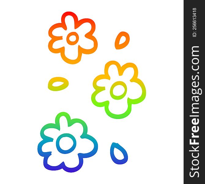 rainbow gradient line drawing cartoon flower heads