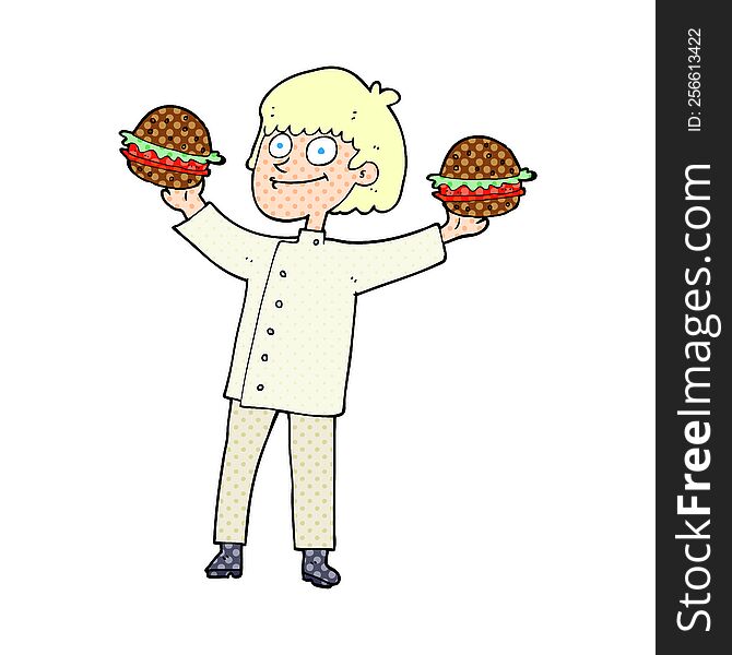 Cartoon Chef With Burgers