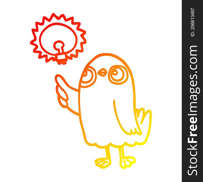 warm gradient line drawing of a cartoon bird with great idea