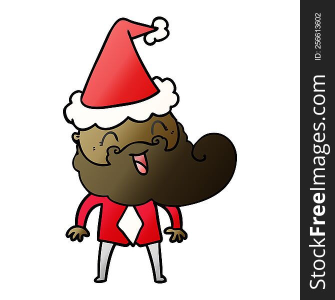 Hand Drawn Gradient Cartoon Of A Happy Bearded Man Wearing Santa Hat