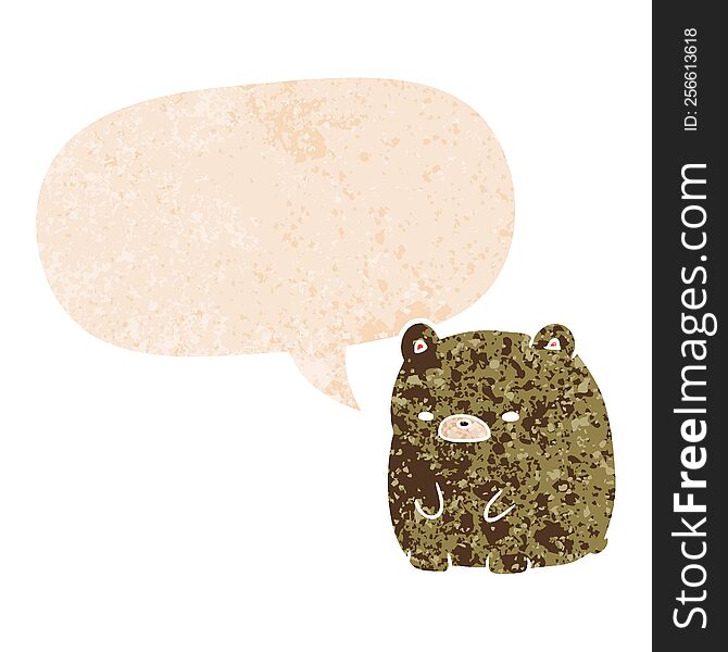 Cartoon Sad Bear And Speech Bubble In Retro Textured Style
