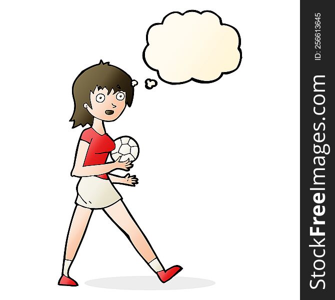 cartoon soccer girl with thought bubble