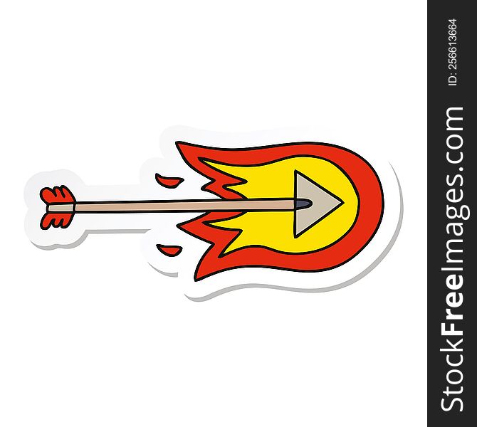 Sticker Of A Quirky Hand Drawn Cartoon Burning Arrow