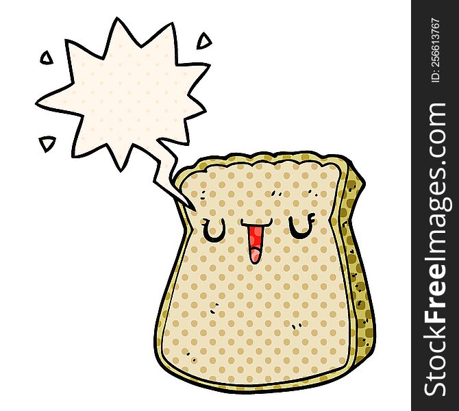 cartoon slice of bread with speech bubble in comic book style