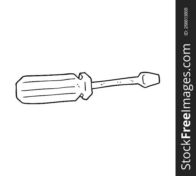 freehand drawn black and white cartoon screwdriver