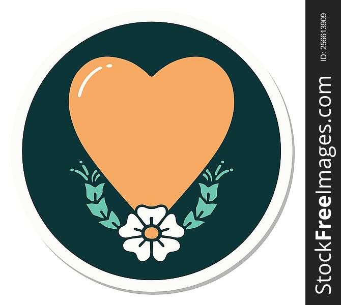 sticker of tattoo in traditional style of a heart and flower. sticker of tattoo in traditional style of a heart and flower