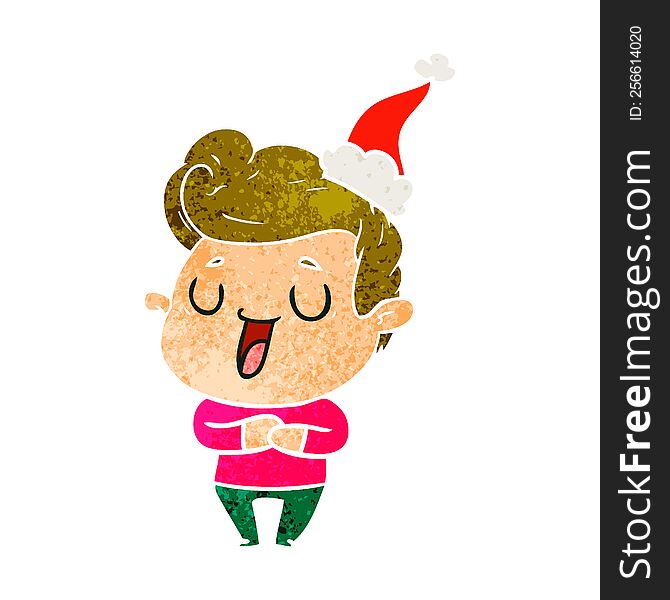 Happy Retro Cartoon Of A Man Wearing Santa Hat