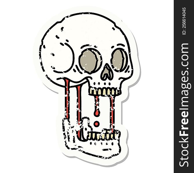 distressed sticker tattoo in traditional style of a skull. distressed sticker tattoo in traditional style of a skull
