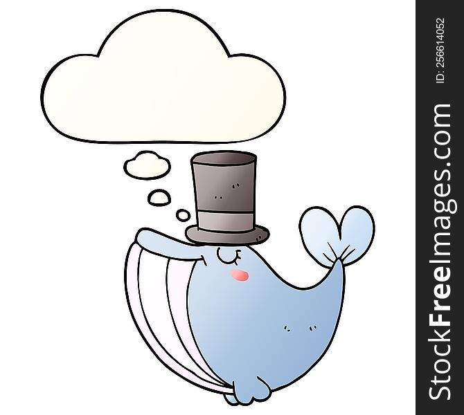 Cartoon Whale With Top Hat And Thought Bubble In Smooth Gradient Style