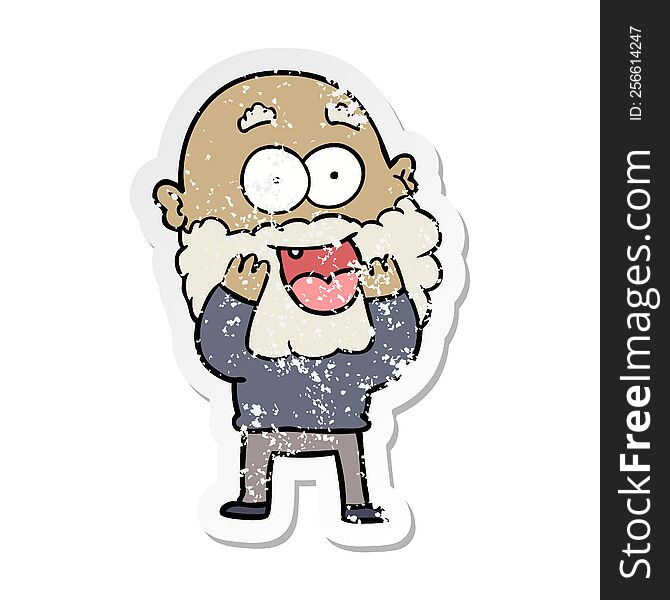 Distressed Sticker Of A Cartoon Crazy Happy Man With Beard Gasping