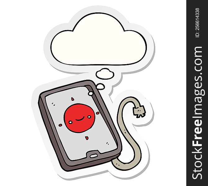 cartoon mobile phone device with thought bubble as a printed sticker