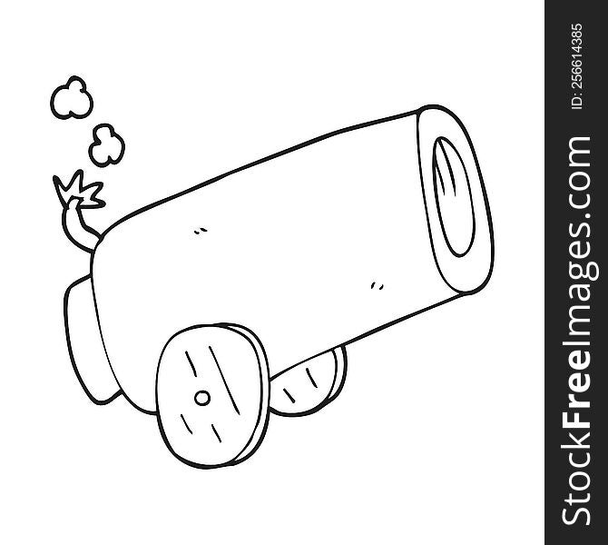 freehand drawn black and white cartoon cannon