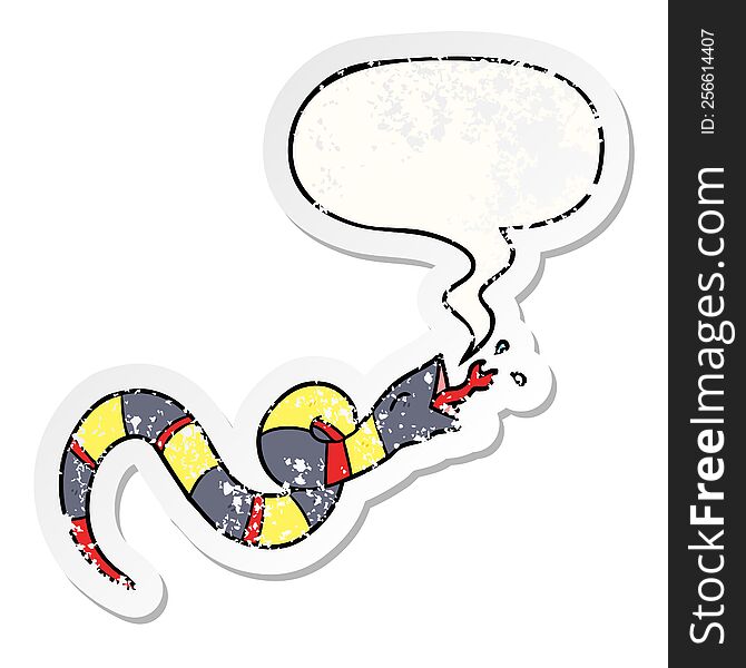 Cartoon Hissing Snake And Speech Bubble Distressed Sticker