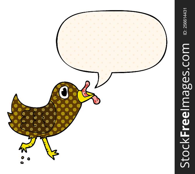 Cartoon Bird And Worm And Speech Bubble In Comic Book Style