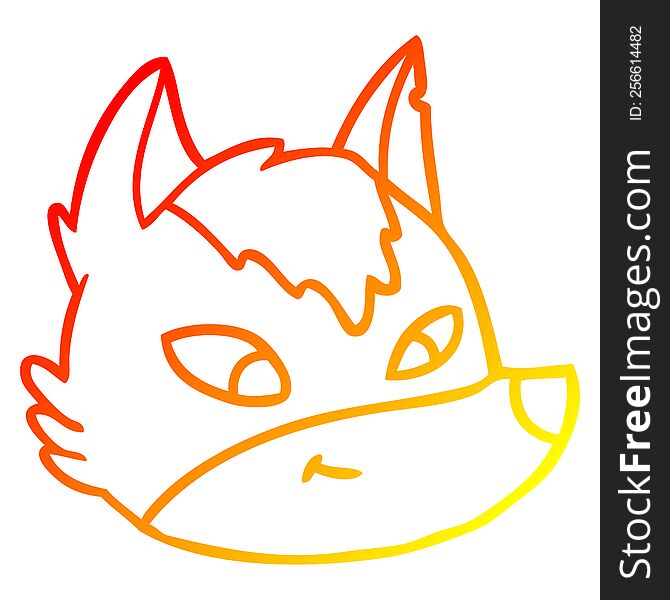 warm gradient line drawing of a cartoon wolf face