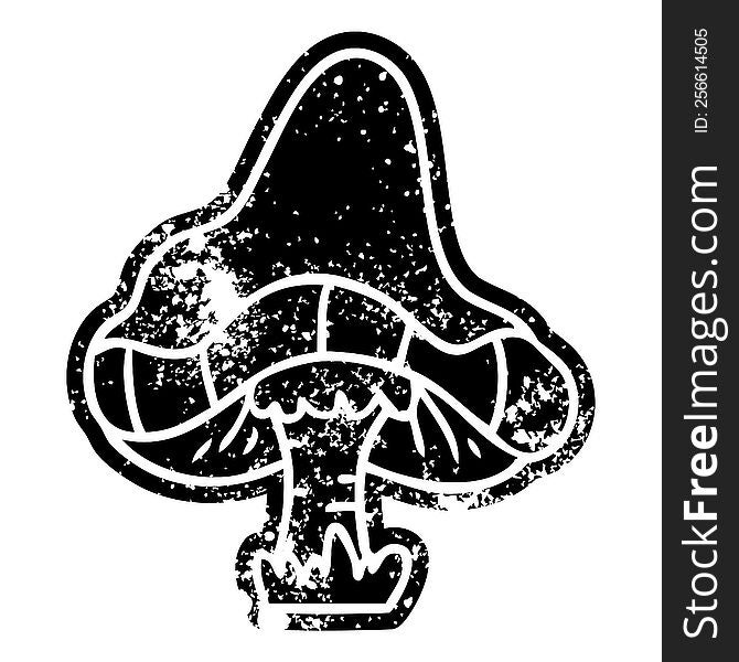 grunge distressed icon of a single mushroom. grunge distressed icon of a single mushroom