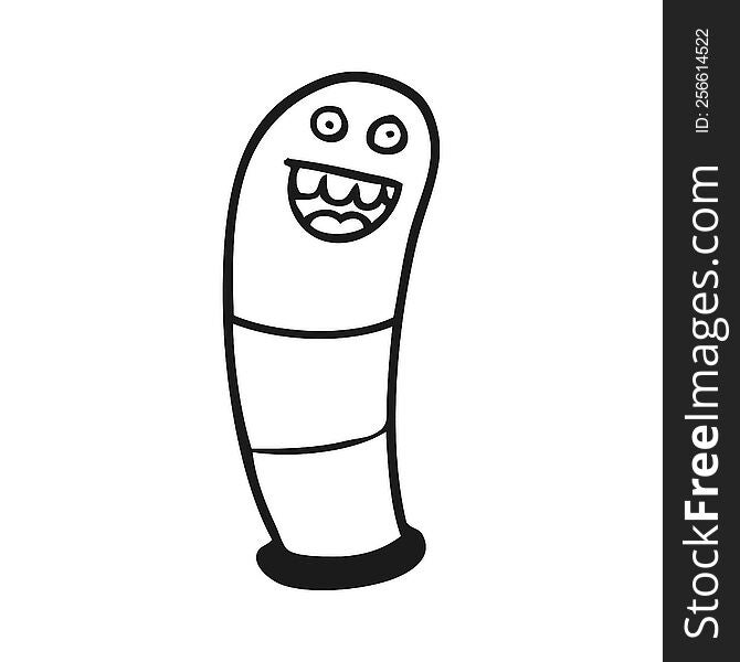freehand drawn black and white cartoon worm