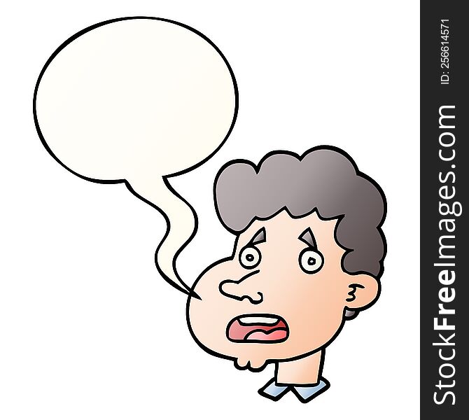 cartoon shocked man with speech bubble in smooth gradient style