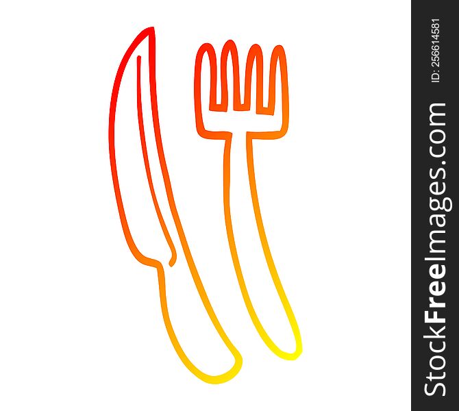 warm gradient line drawing cartoon knife and fork