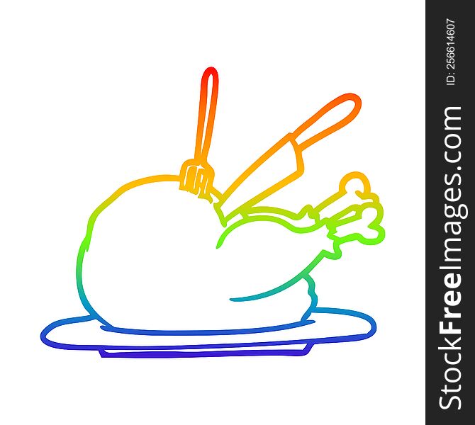 Rainbow Gradient Line Drawing Cooked Turkey Being Carved