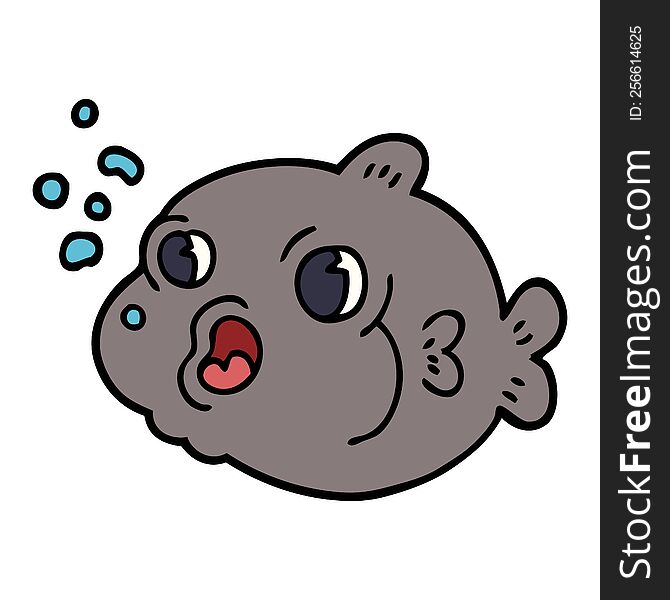 cartoon doodle fish blowing bubbles