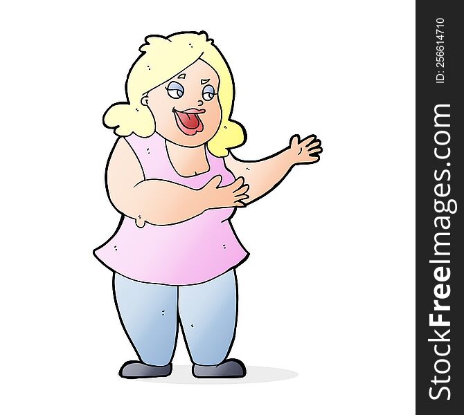 cartoon happy fat woman