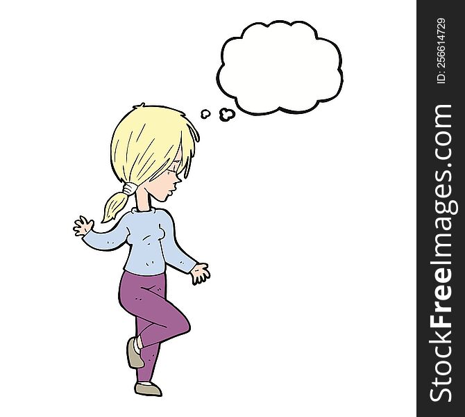 Cartoon Girl Dancing With Thought Bubble