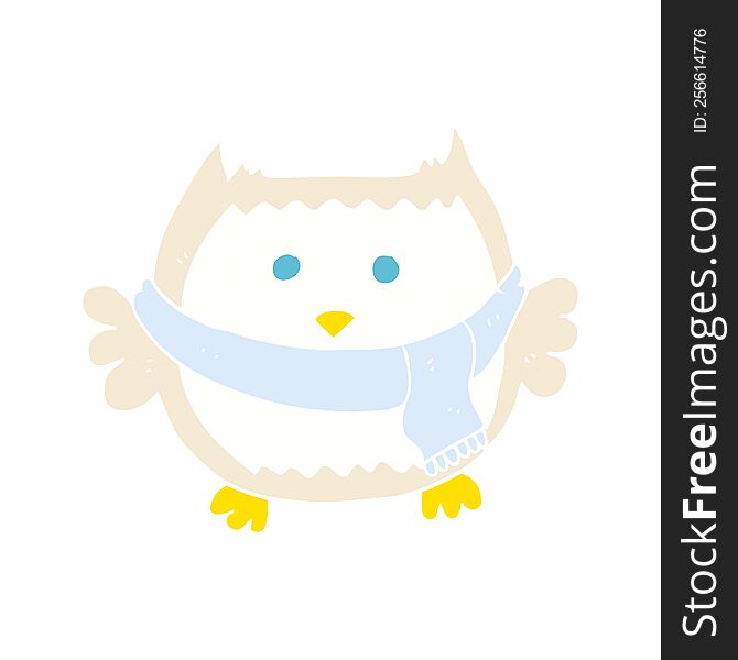 Flat Color Illustration Of A Cartoon Owl Wearing Scarf