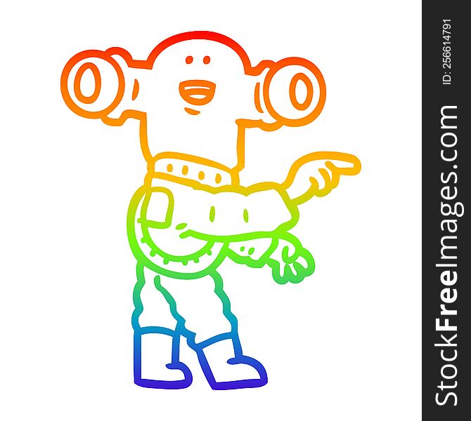 rainbow gradient line drawing of a friendly cartoon alien pointing