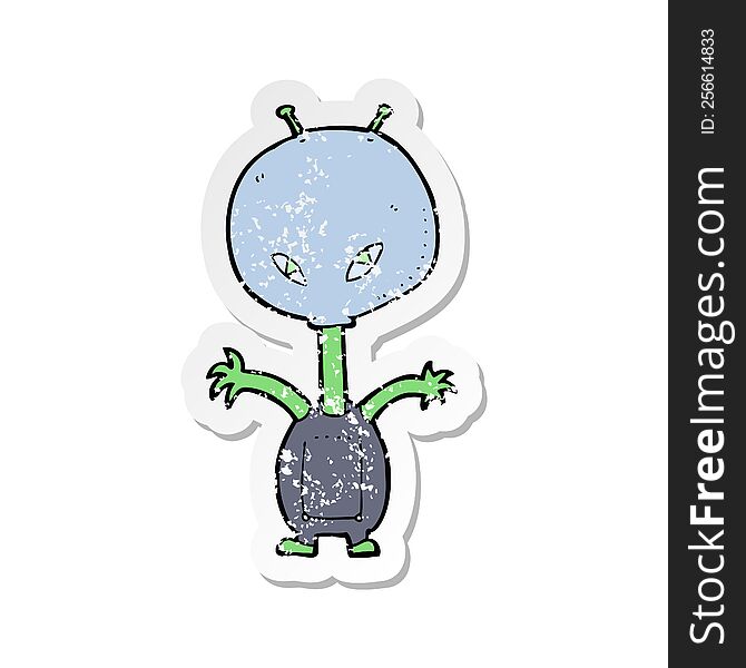 Retro Distressed Sticker Of A Cartoon Space Alien
