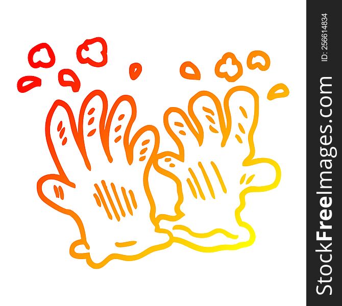 warm gradient line drawing of a cartoon sterile gloves