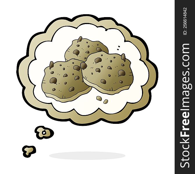 freehand drawn thought bubble cartoon chocolate chip cookies