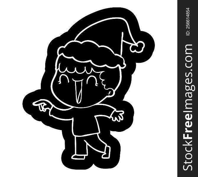 Laughing Cartoon Icon Of A Man Pointing Wearing Santa Hat