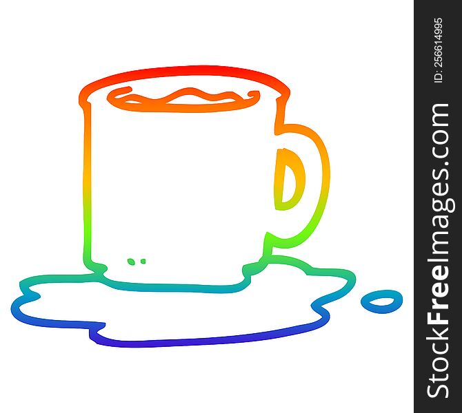 rainbow gradient line drawing of a cartoon mug of coffee