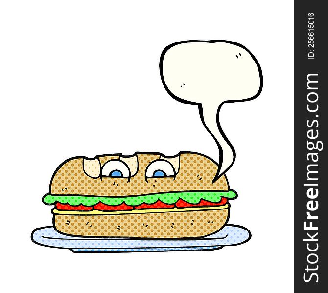 freehand drawn comic book speech bubble cartoon sub sandwich