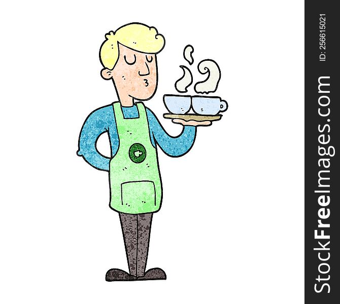 Textured Cartoon Barista Serving Coffee