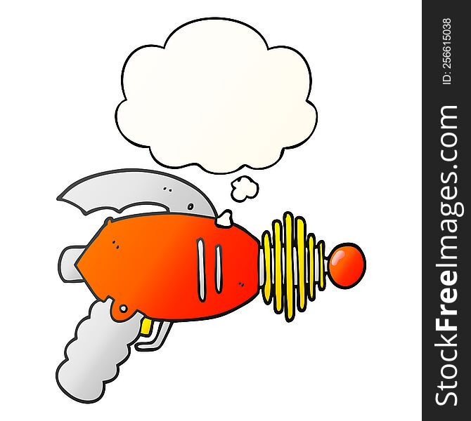 cartoon ray gun with thought bubble in smooth gradient style