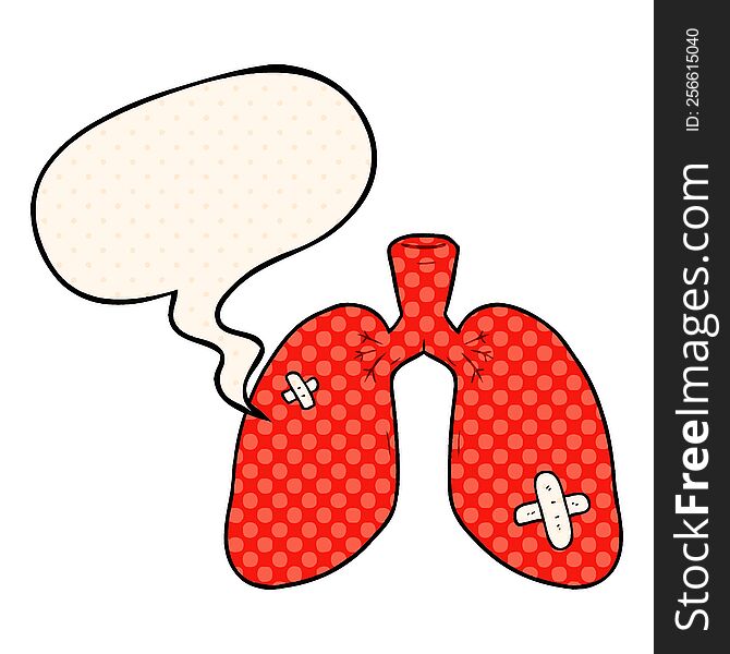 Cartoon Repaired Lungs And Speech Bubble In Comic Book Style